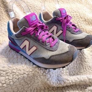 New Balance 515 Sneakers Women Sz 8 Grey Blue Pink Suede EUC